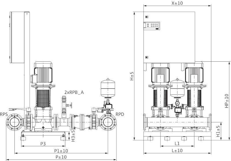 Габаритный чертеж насосов FLA-2 MVI 7003/1 PN10